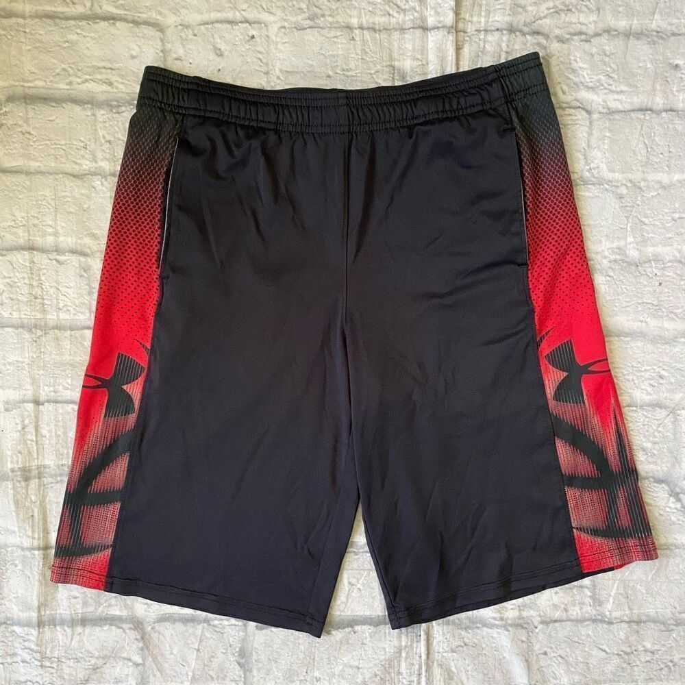 Under Armour youth L loose fit basketball activewear shorts black & red